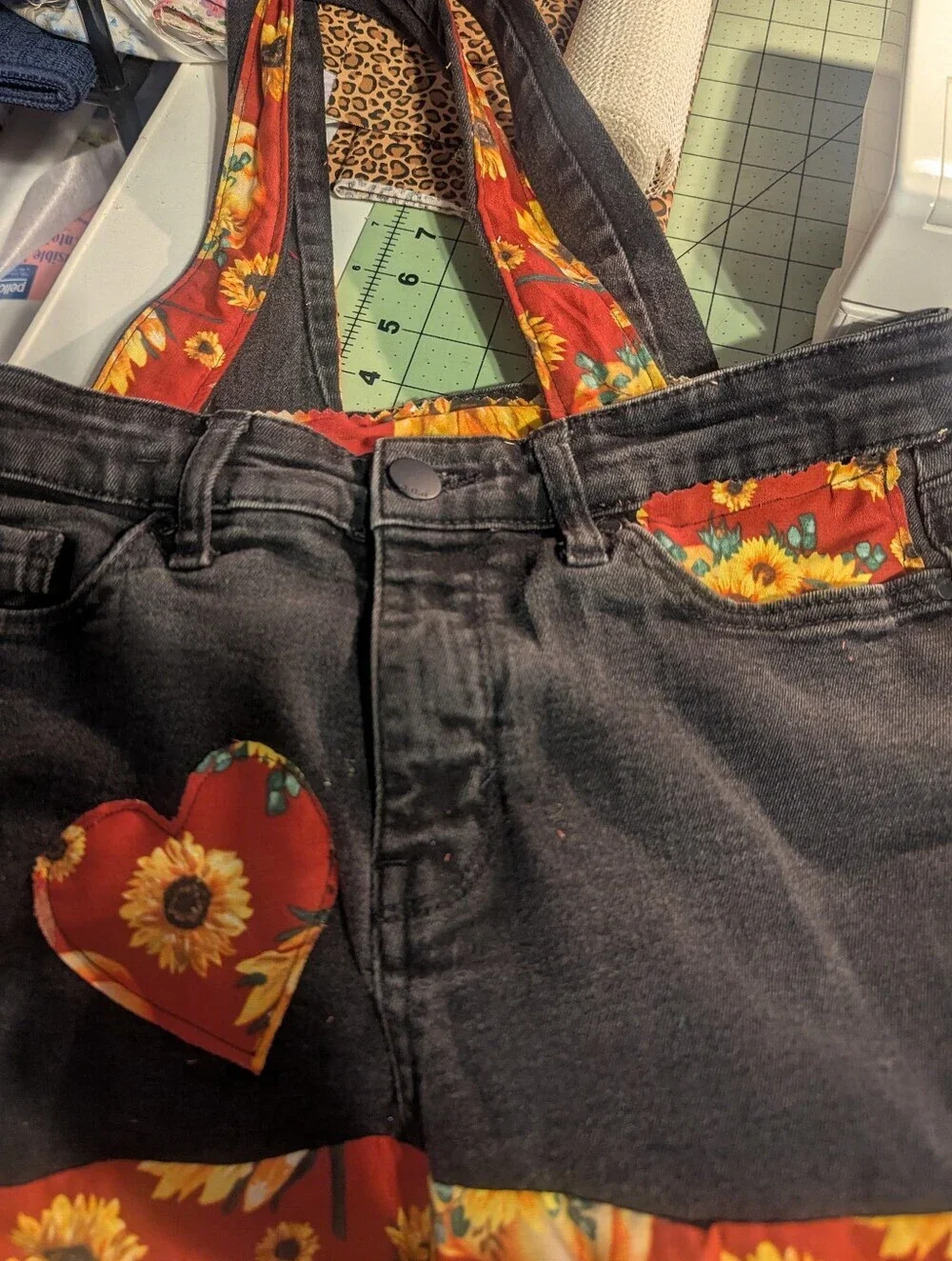Sunflower Print Denim Jean Purse
